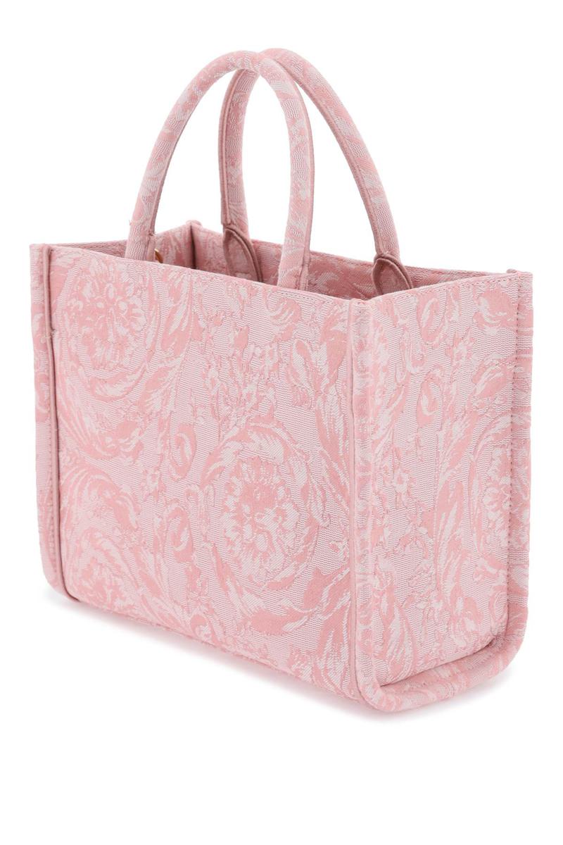 Shop Versace Athena Barocco Small Tote Bag In Rosa