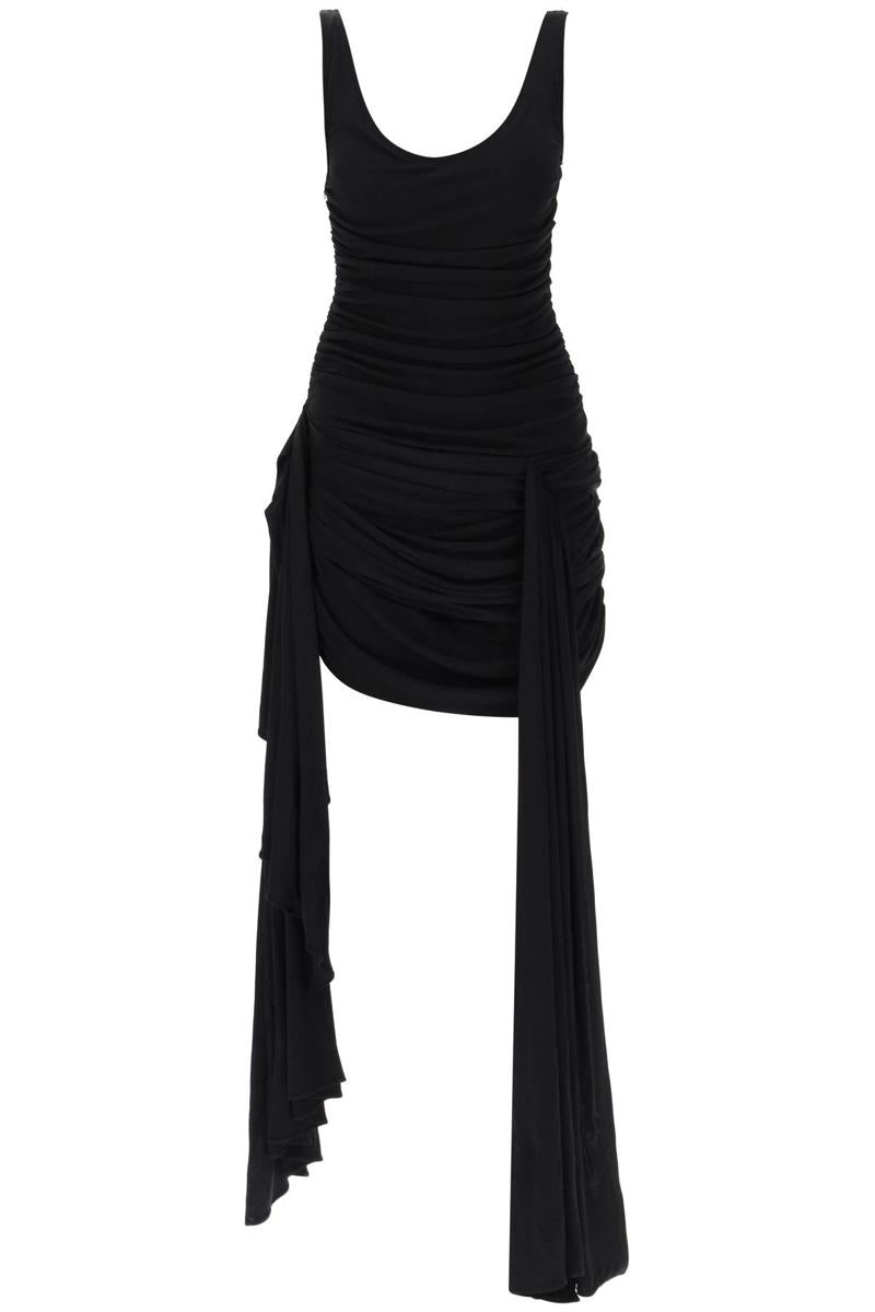 Shop Mugler Draped Mini Dress With Side Trains In Nero