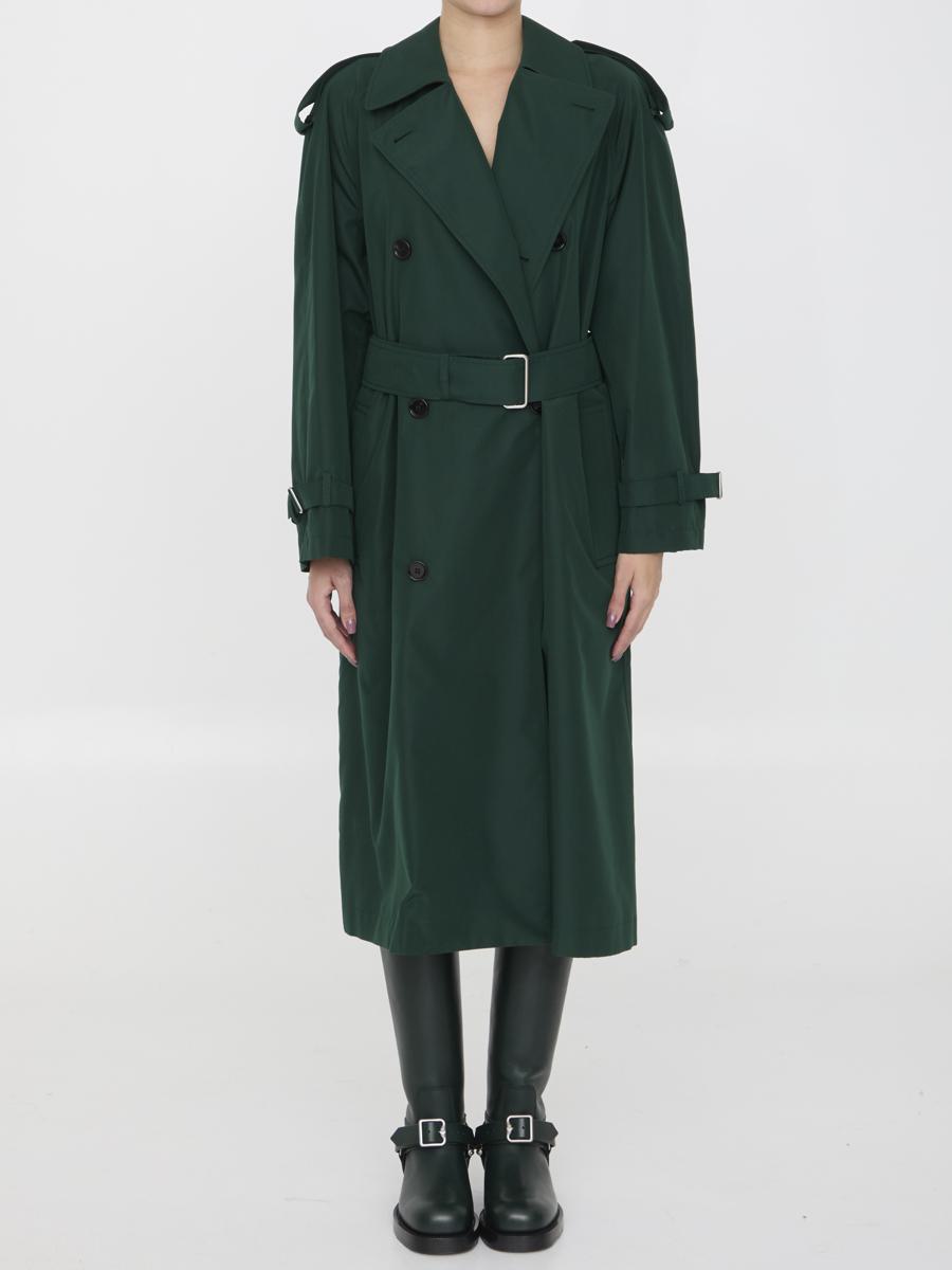 Shop Burberry Long Trench Coat In Green