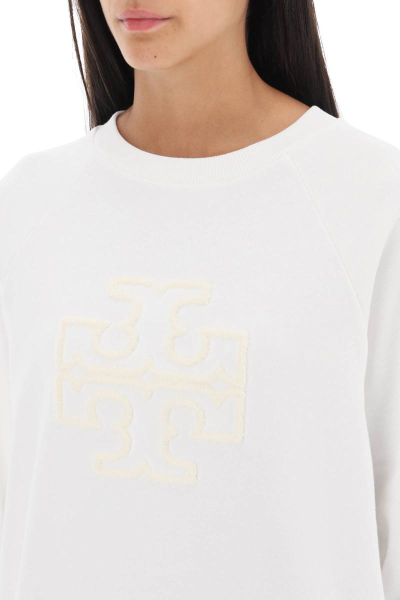 Shop Tory Burch Crew-neck Sweatshirt With T Logo In Bianco