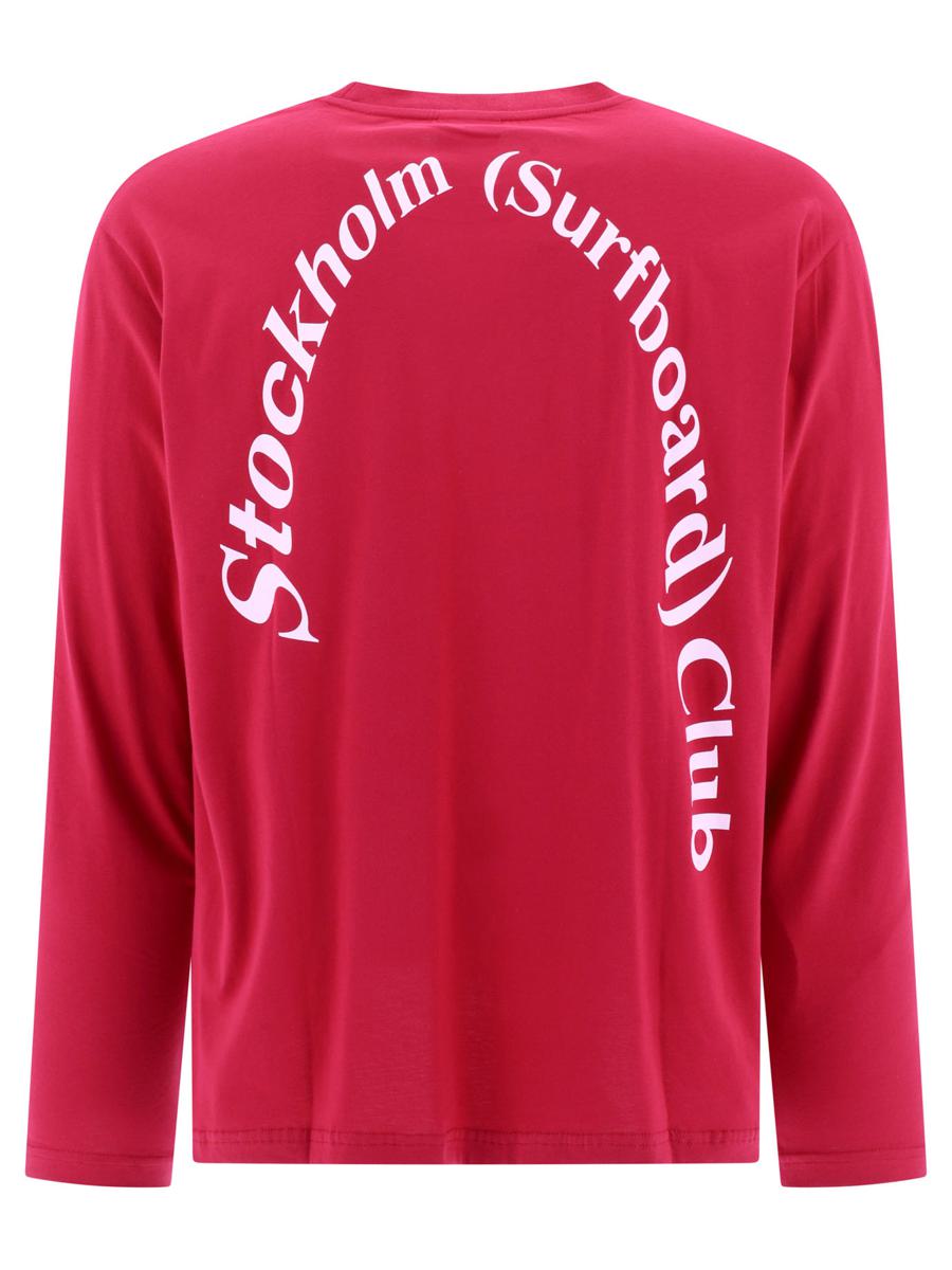 Shop Stockholm Surfboard Club "arch Logo" T-shirt" In Fuchsia