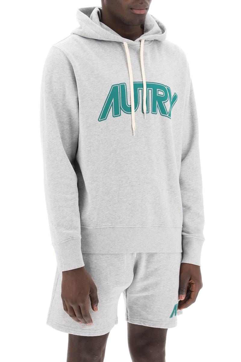 Shop Autry Hoodie With Maxi Logo Print In Grigio