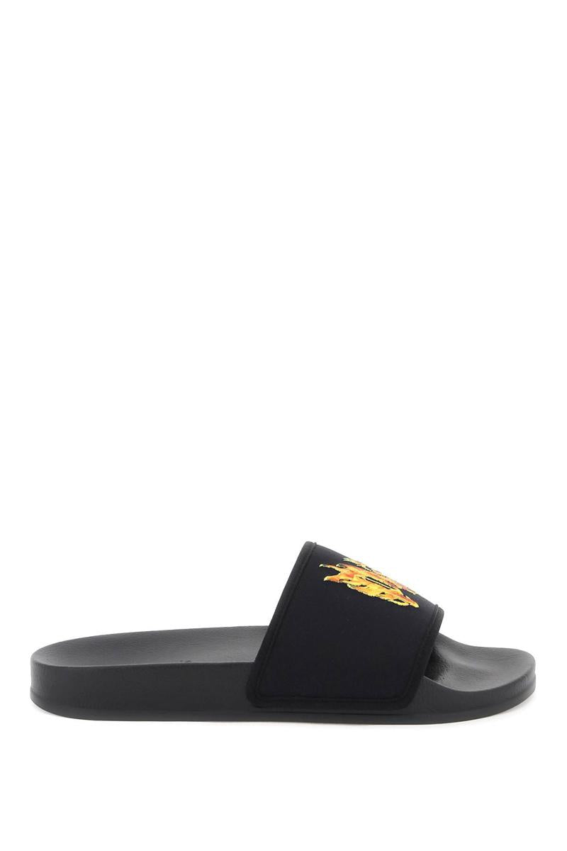 Shop Palm Angels Burning Monogram Slides In Nero