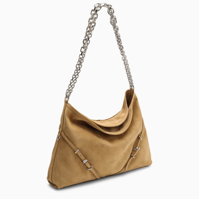 Shop Givenchy Medium Voyou Chain Bag In Hazel Suede In Beige