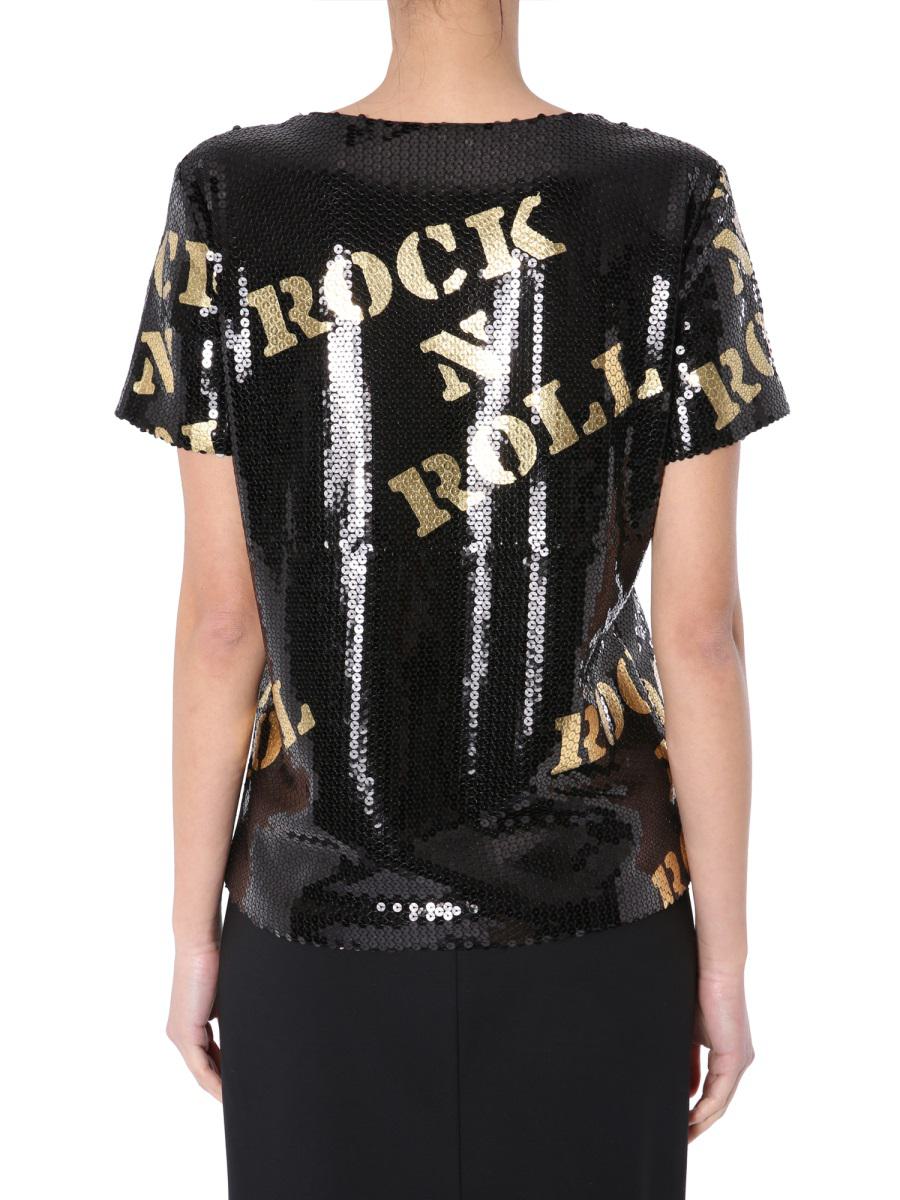 Shop Moschino T-shirt With Sequins In Black