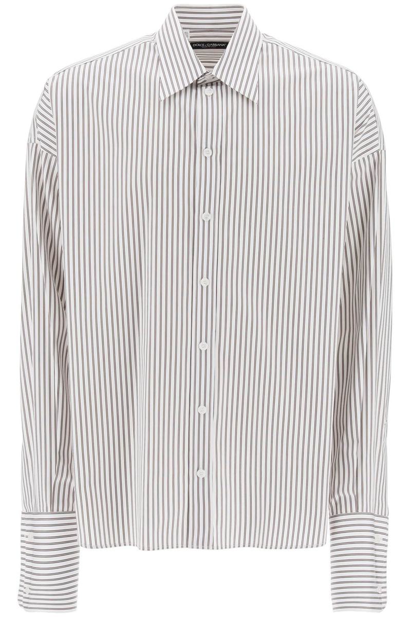 Shop Dolce & Gabbana "oversized Striped Poplin Shirt In Bianco