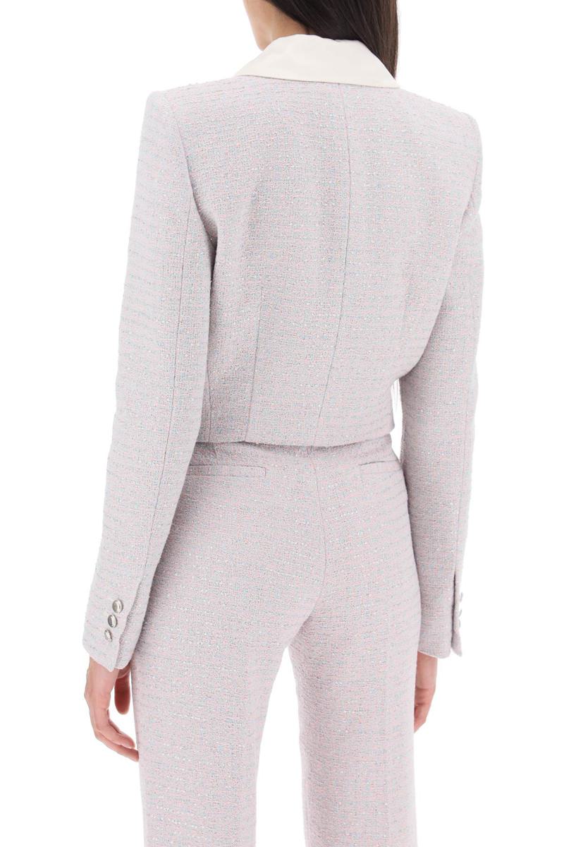 Shop Alessandra Rich Cropped Jacket In Tweed Boucle' In Celeste