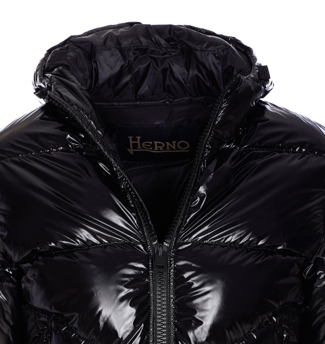 Herno Shiny Lacquer Bomber Jacket With Quilted Texture In Black