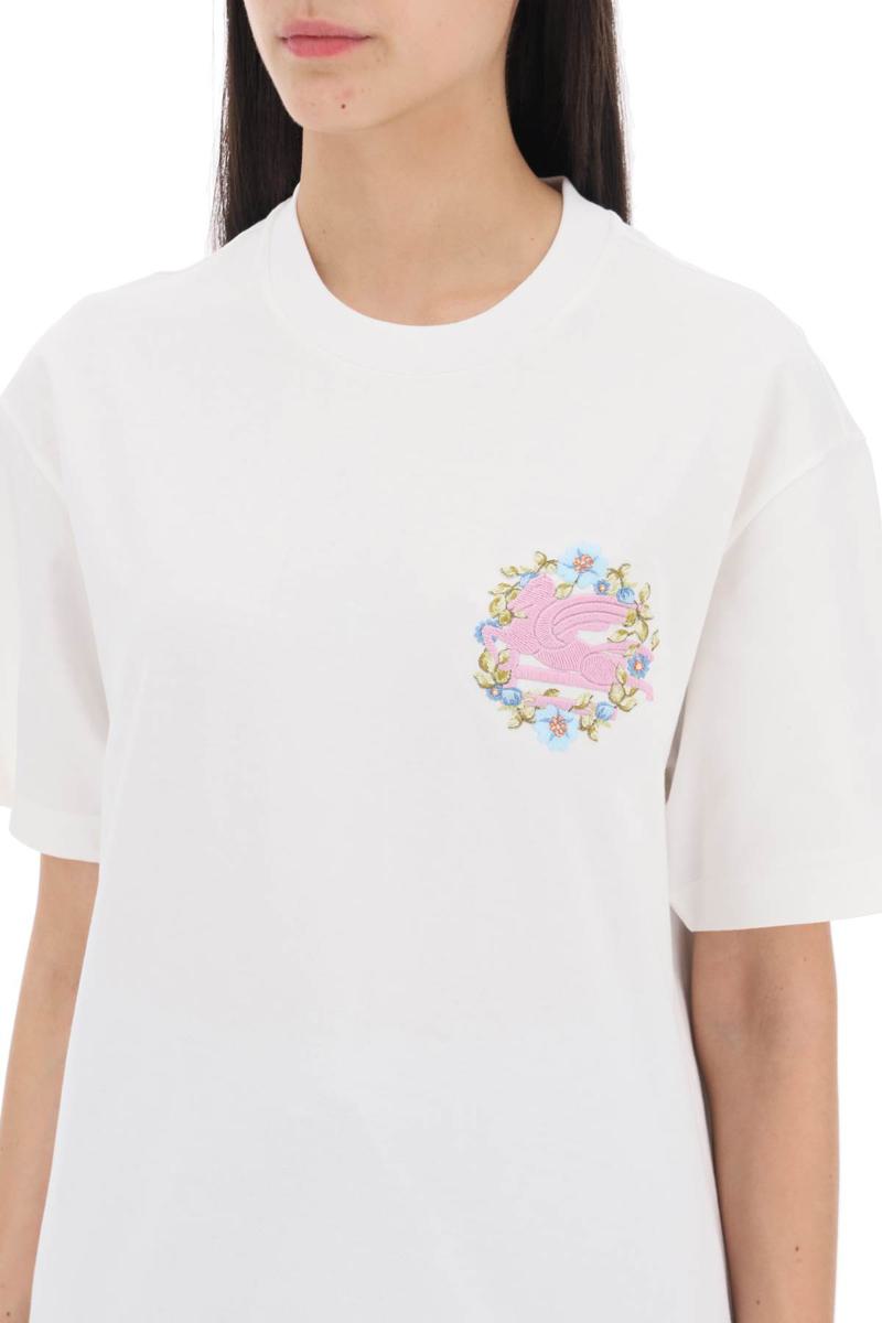 Shop Etro Floral Pegasus Embroidered T-shirt In Bianco