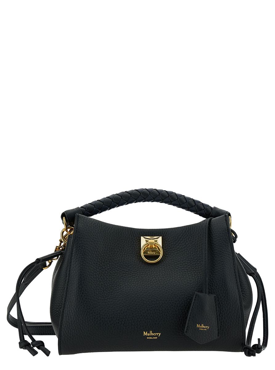 Mulberry 'small Iris' Black Handbag With Logo Detail In Hammered Leather Woman