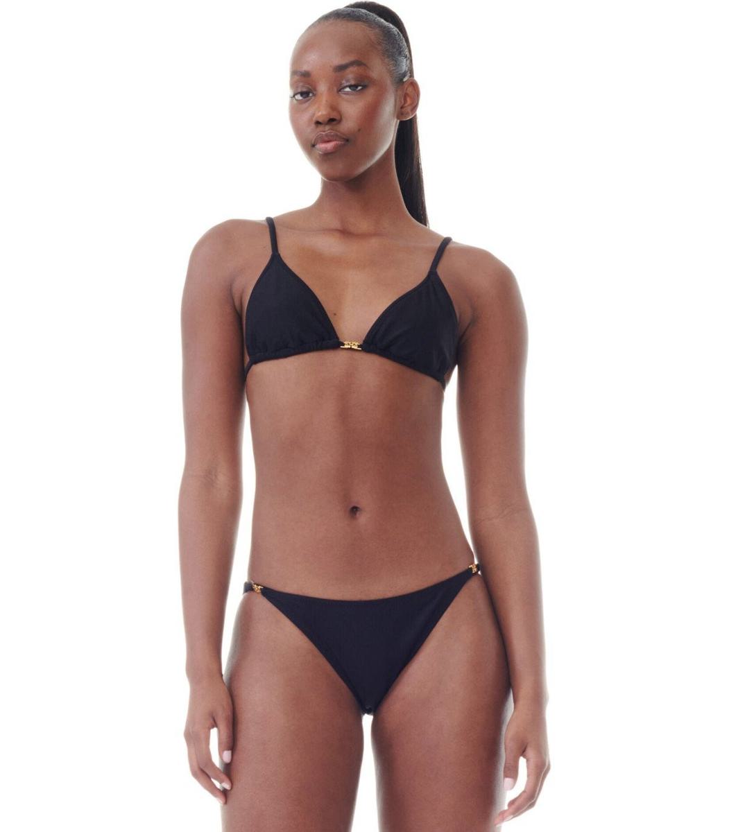Shop Ganni Black Lurex Bikini Top