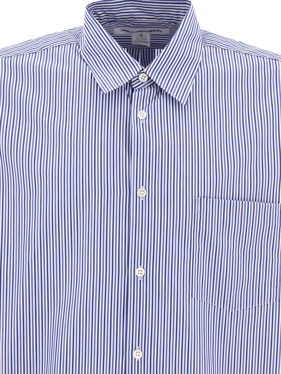 Shop Comme Des Garçons Striped Shirt With Chest Pocket In Blue
