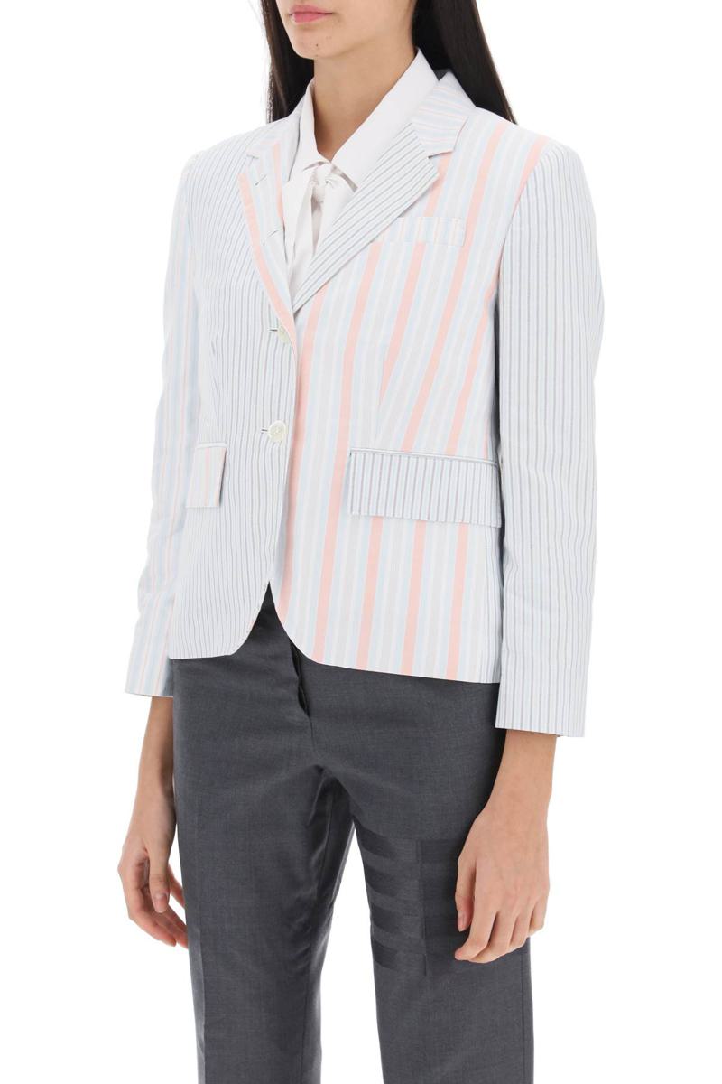 Shop Thom Browne Funmix Striped Oxford Blazer In Multicolor