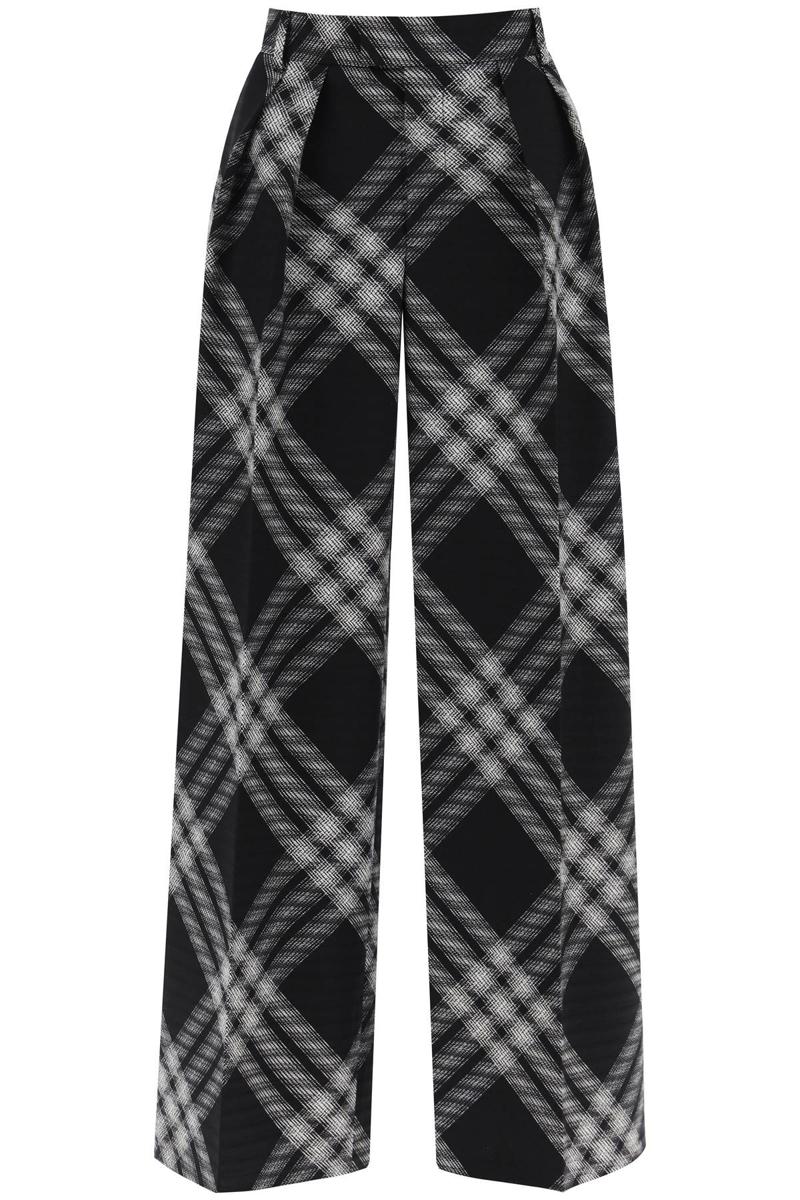 Shop Burberry Double Pleated Checkered Palazzo Pants In Nero