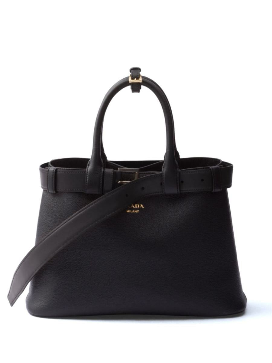 Shop Prada Medium Belted Leather Handbag In Black