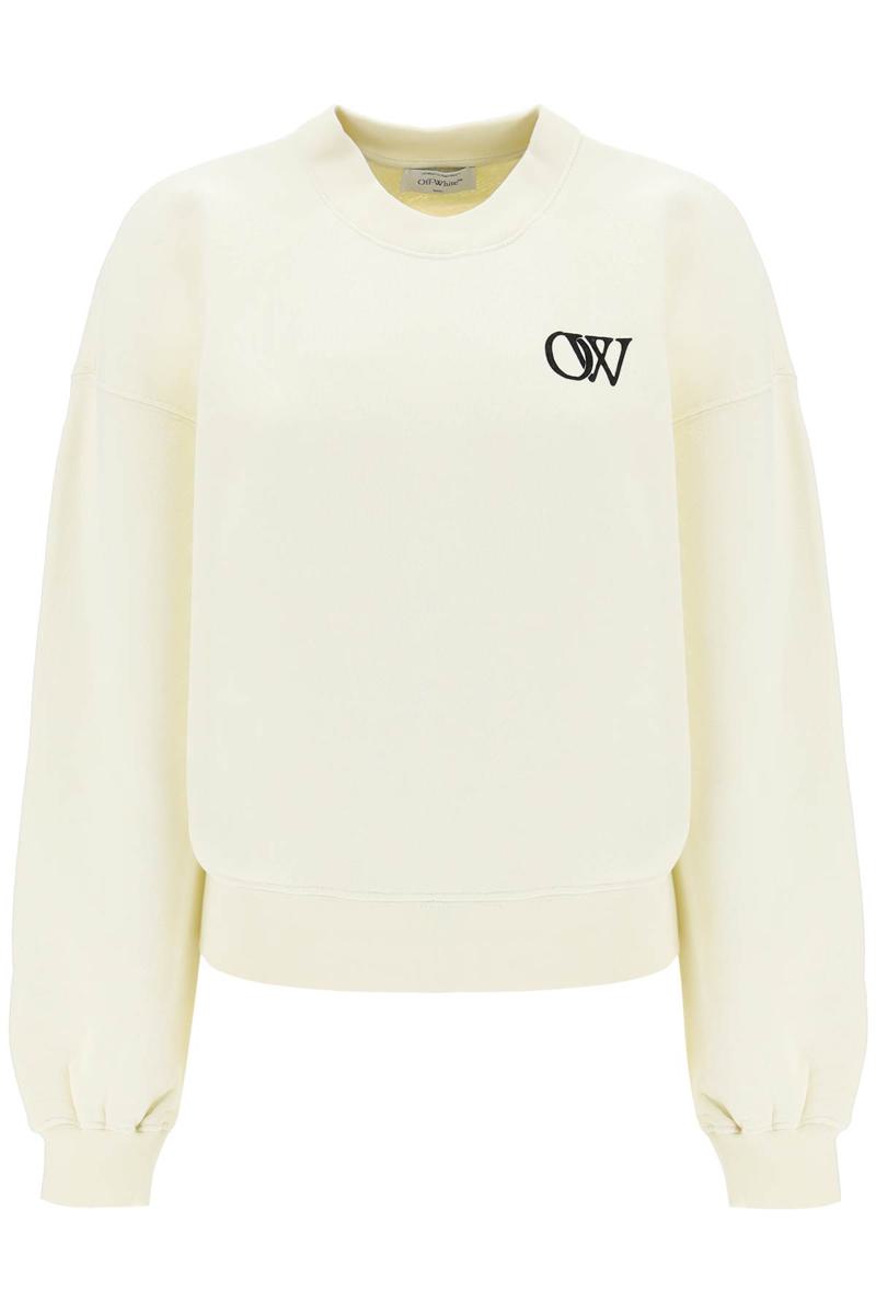 Shop Off-white Crew-neck Sweatshirt With Flocked Logo In Bianco