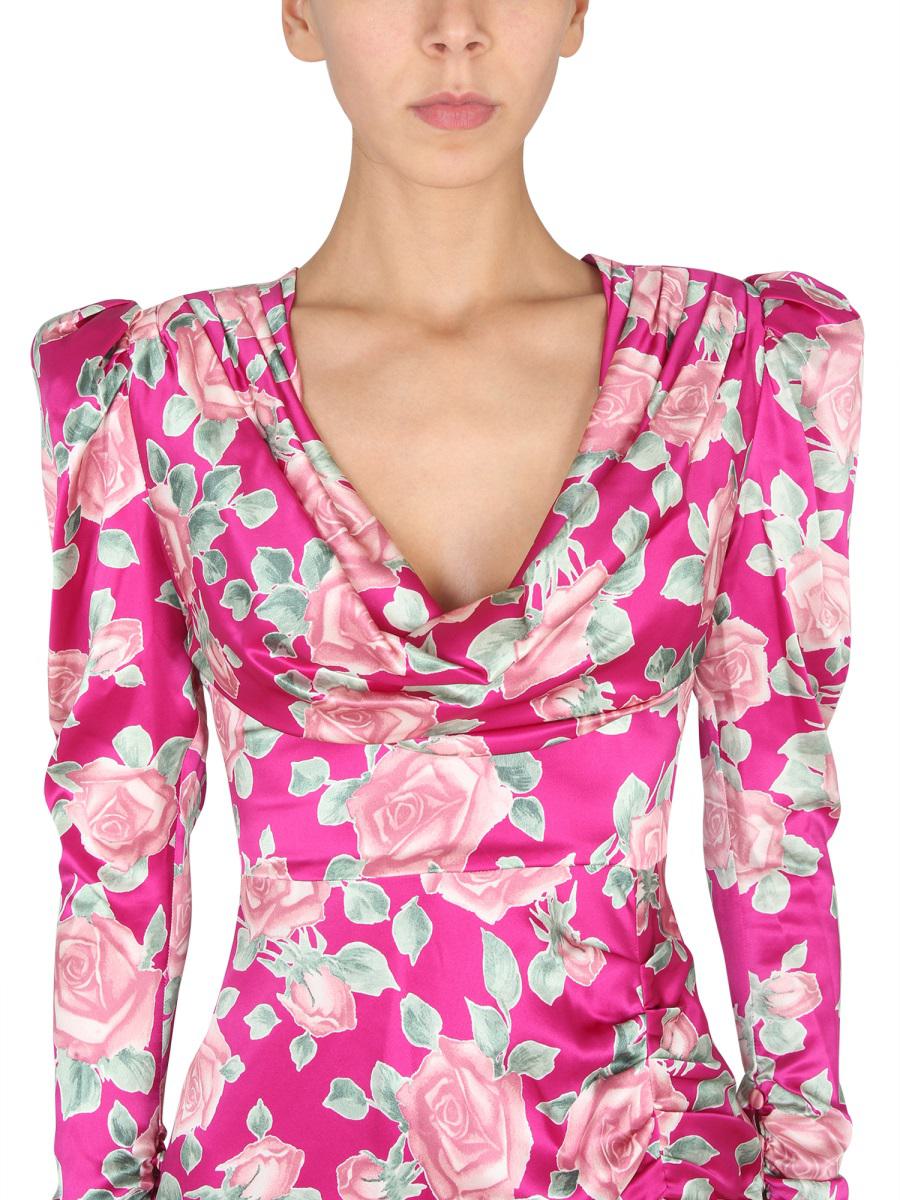 Shop Alessandra Rich Dress In Satin In Fuchsia