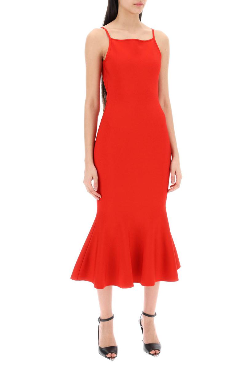 Shop Alexander Mcqueen Knit Midi Dress In Seven In Rosso