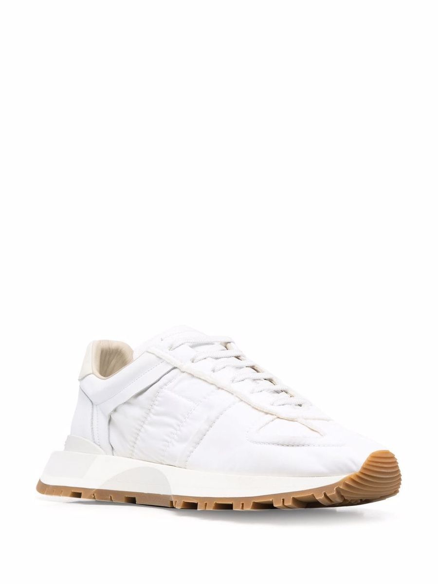 Shop Maison Margiela White Lather And Canvas Sneakers