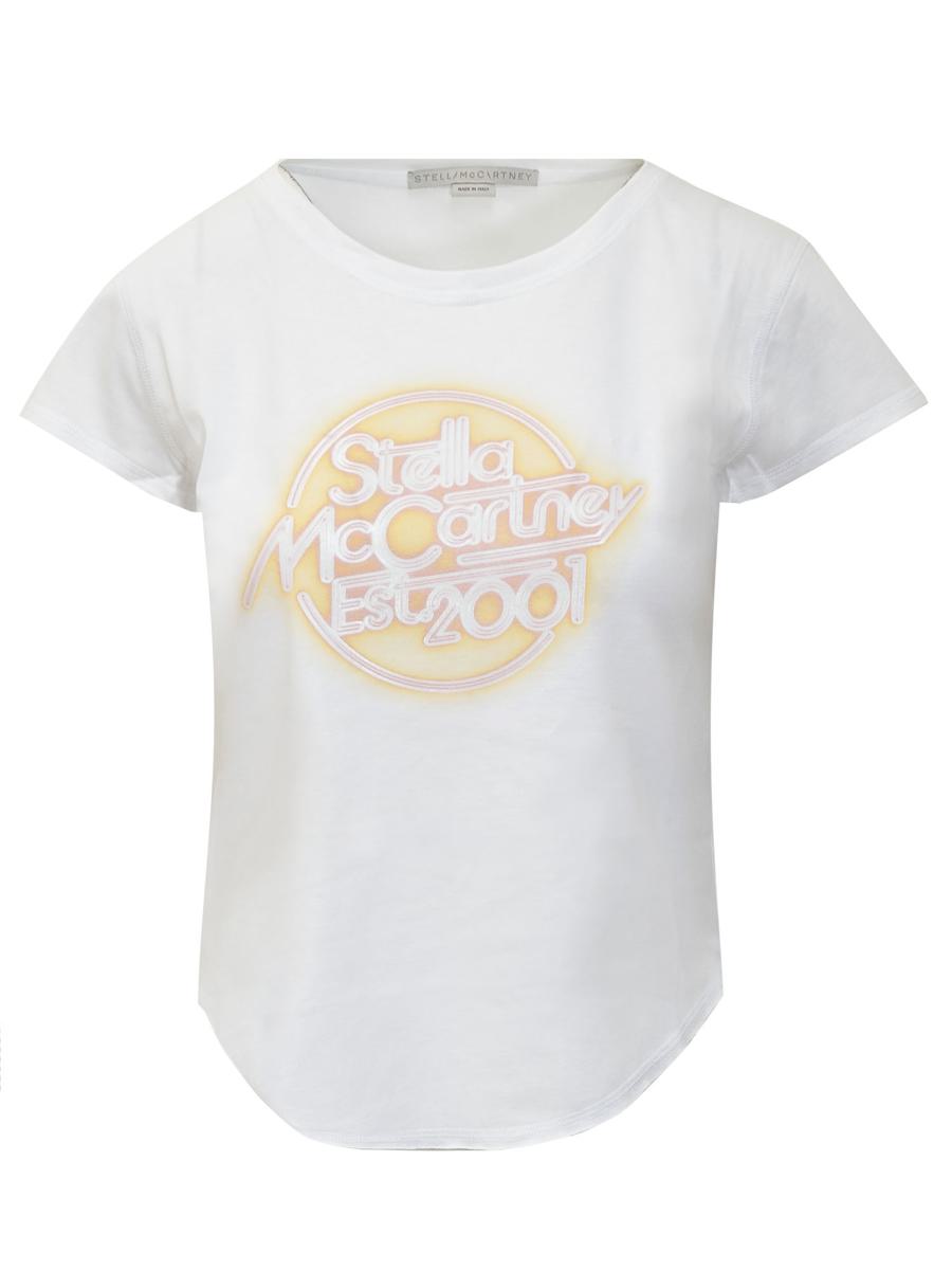 Shop Stella Mccartney Neon Logo T-shirt In White