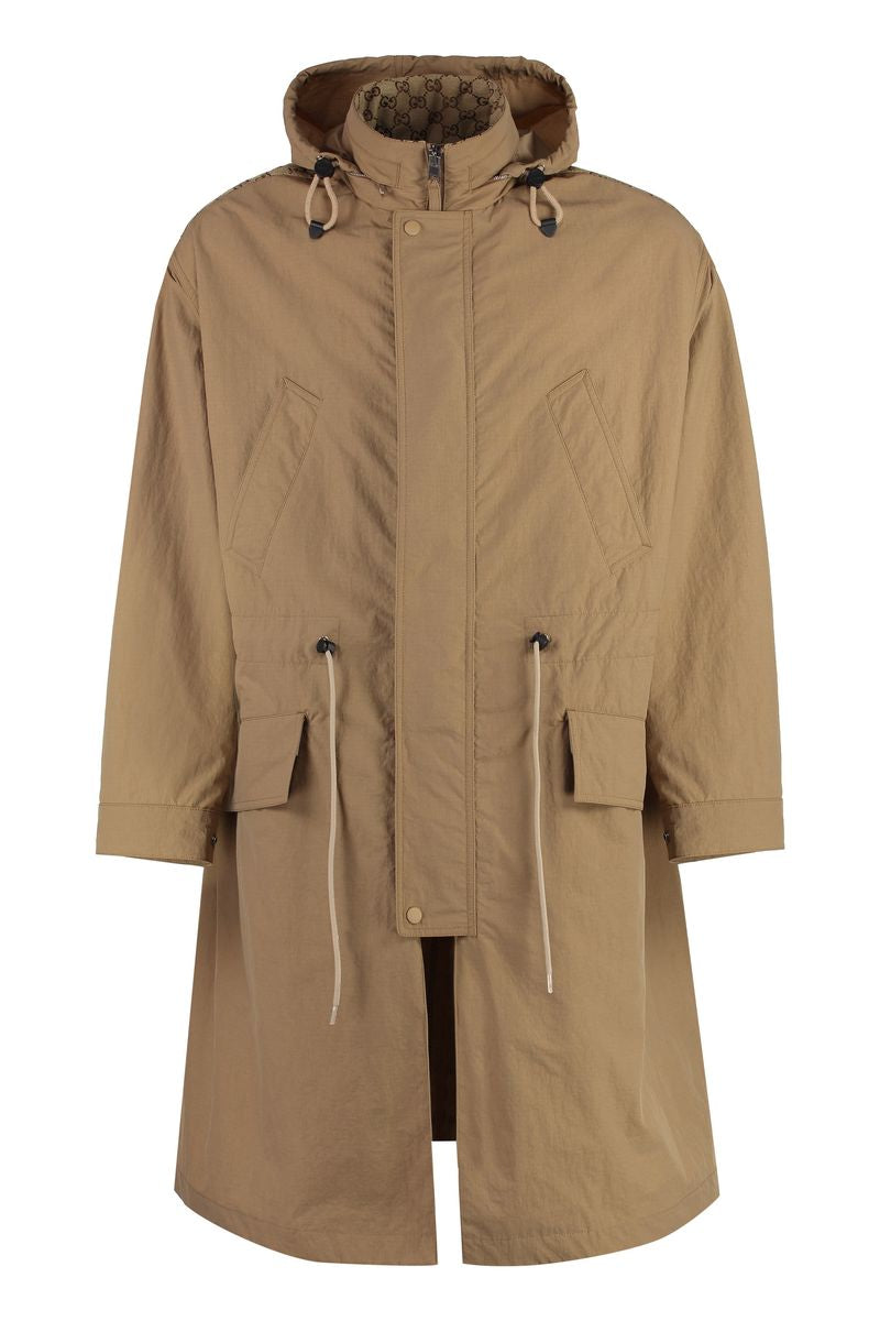 Shop Gucci Technical Fabric Parka In Brown