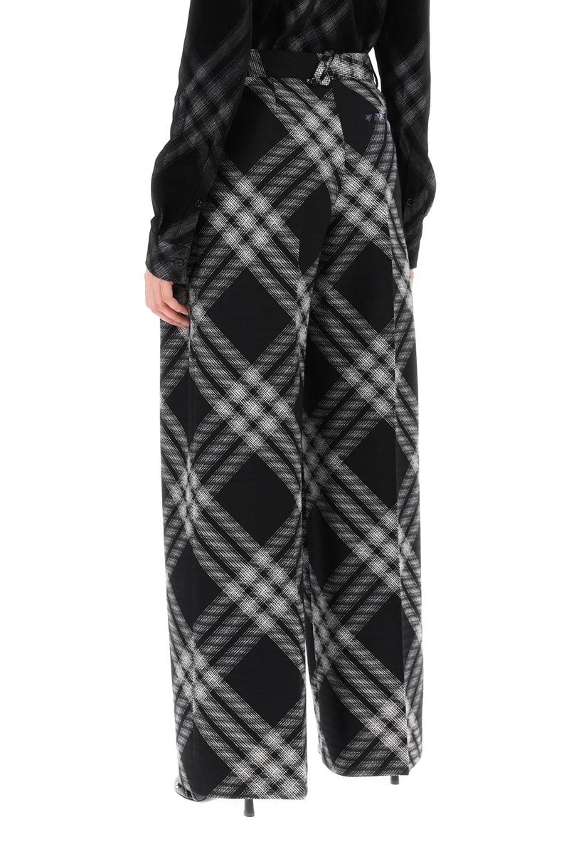 Shop Burberry Double Pleated Checkered Palazzo Pants In Nero