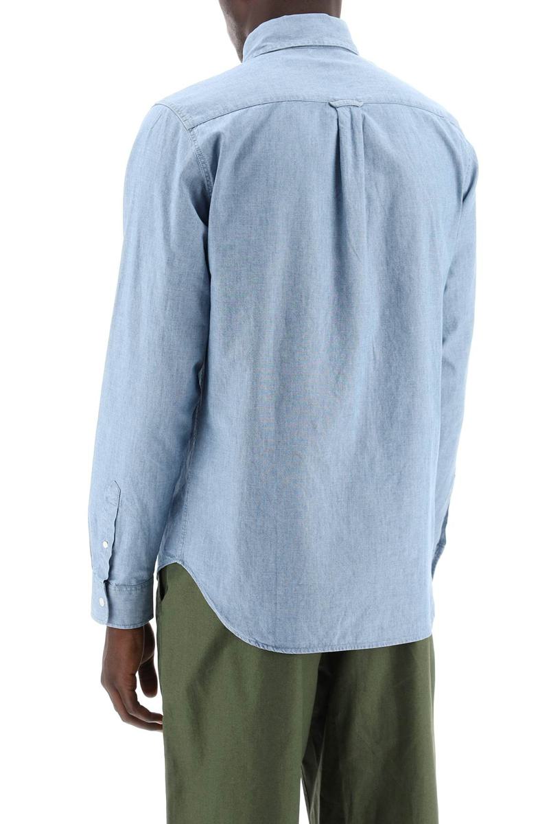 Shop Maison Kitsuné "fox Head Cotton Chambray Shirt" In Blu