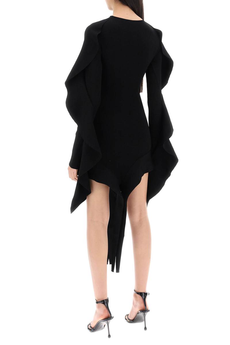 Shop Mugler Asymmetric Mini Dress With Ruffle Details In Nero