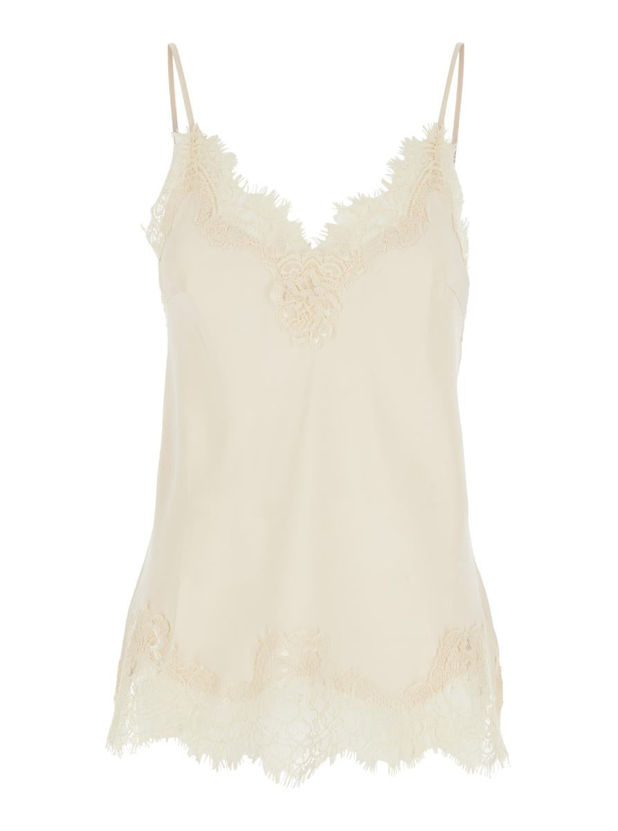 Shop Gold Hawk 'coco' White Camie Top With Tonal Lace Trim In Silk Woman