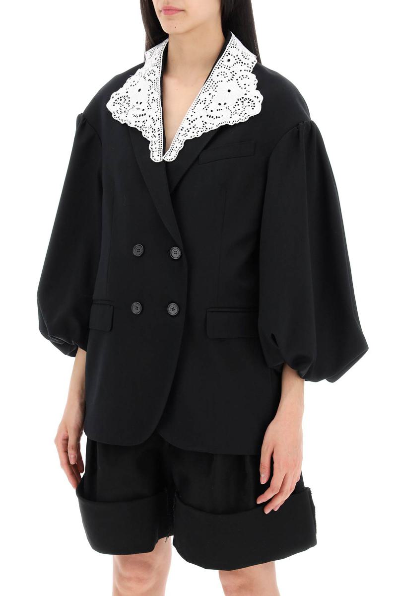 Shop Simone Rocha "oversized Blazer With Lace In Nero