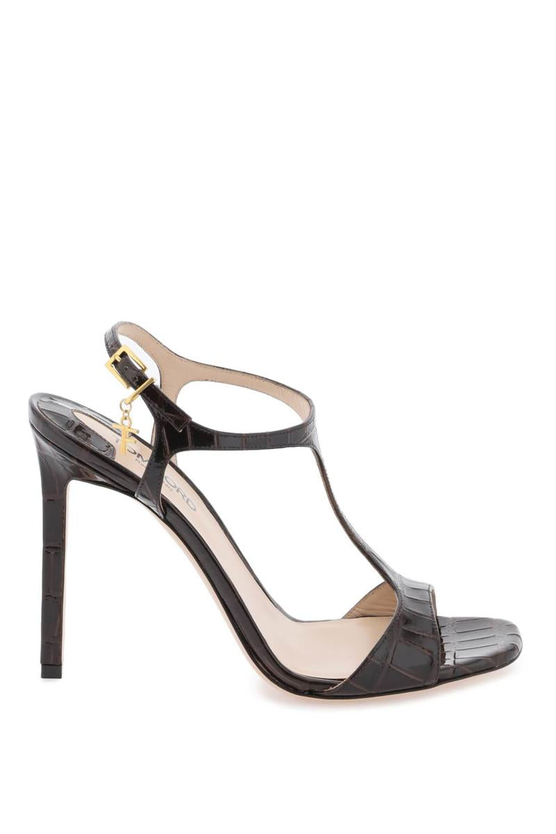Shop Tom Ford Angelina Sandals In Croco-embossed Glossy Leather In Marrone