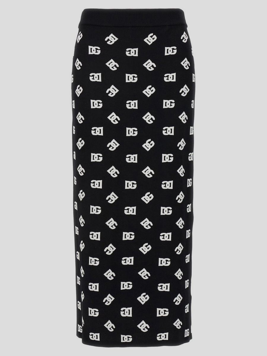 Shop Dolce & Gabbana Viscose Logo Jacquard Pencil Skirt In Black