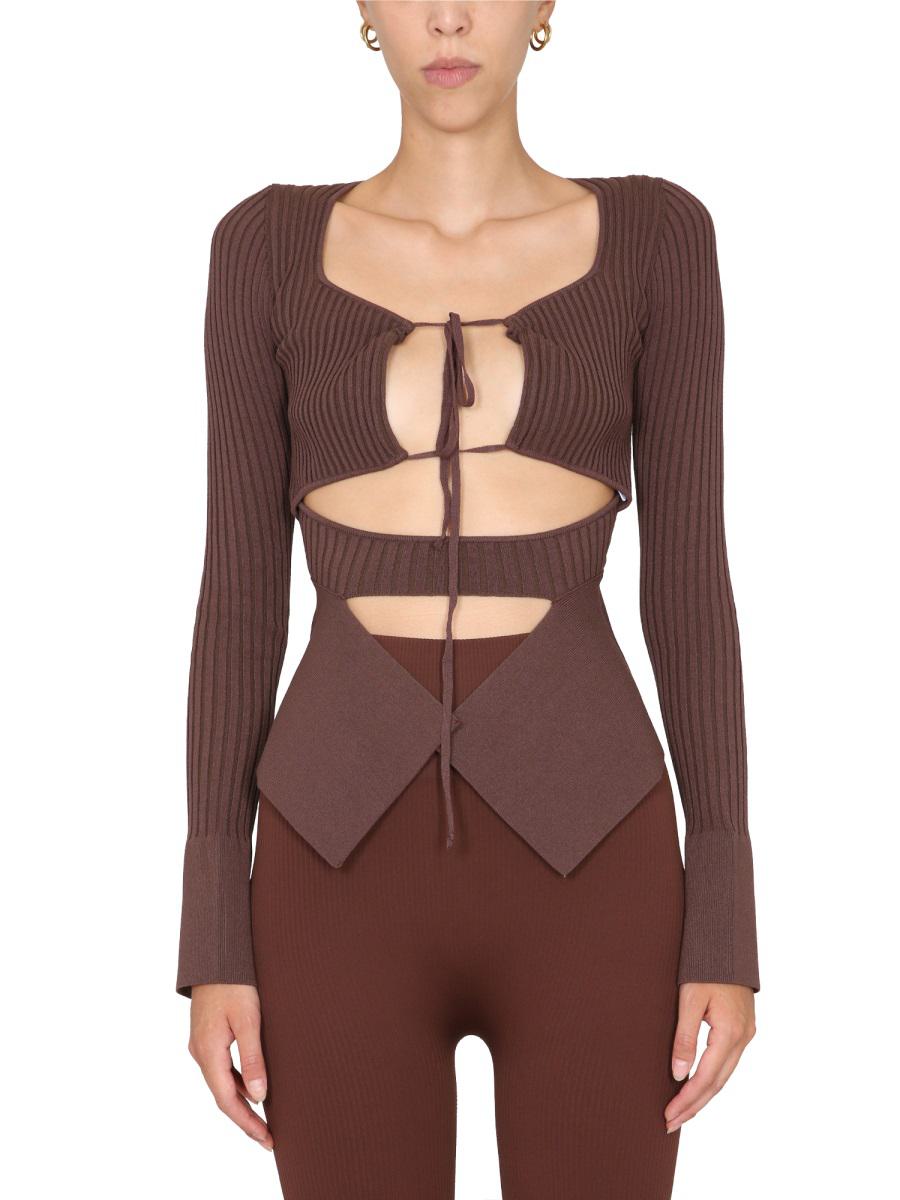 Shop Andreädamo Andreādamo Ribbed Tops In Brown