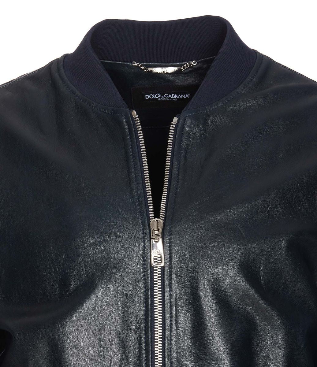 Shop Dolce & Gabbana Navy Lambskin Jacket