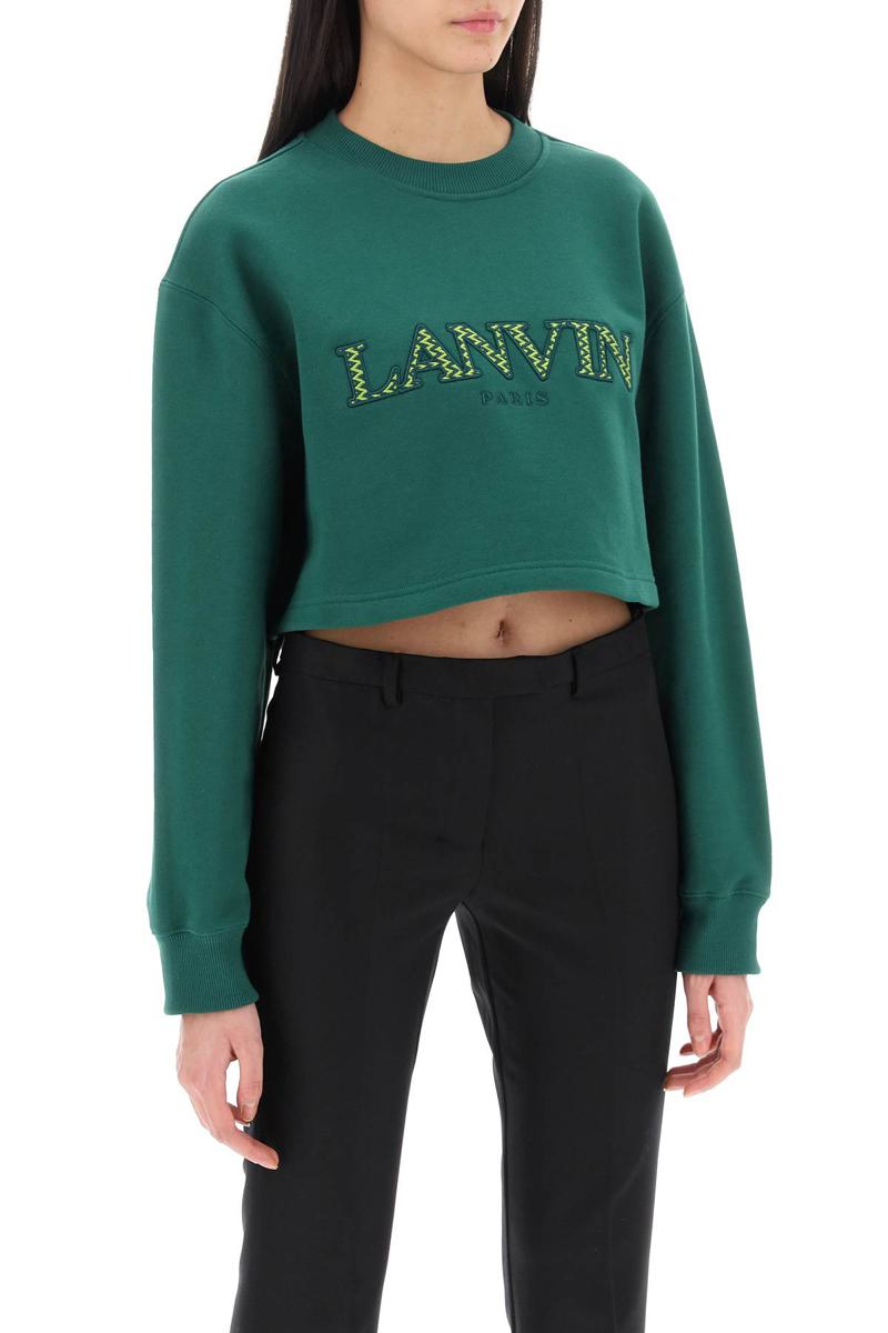 Shop Lanvin Cropped Sweatshirt With Embroidered Logo Patch In Verde