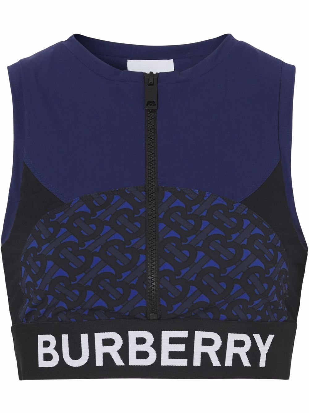 Burberry Paneled Printed Stretch-jersey Sports Bra In Blue | ModeSens