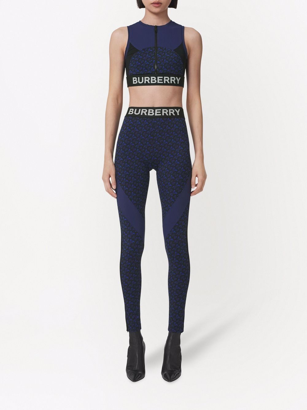 Burberry Paneled Printed Stretch-jersey Sports Bra In Blue | ModeSens