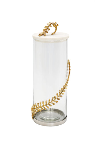 Large Hammered Glass Canisters with Gold Design and Marble Lid – Classic  Touch Decor