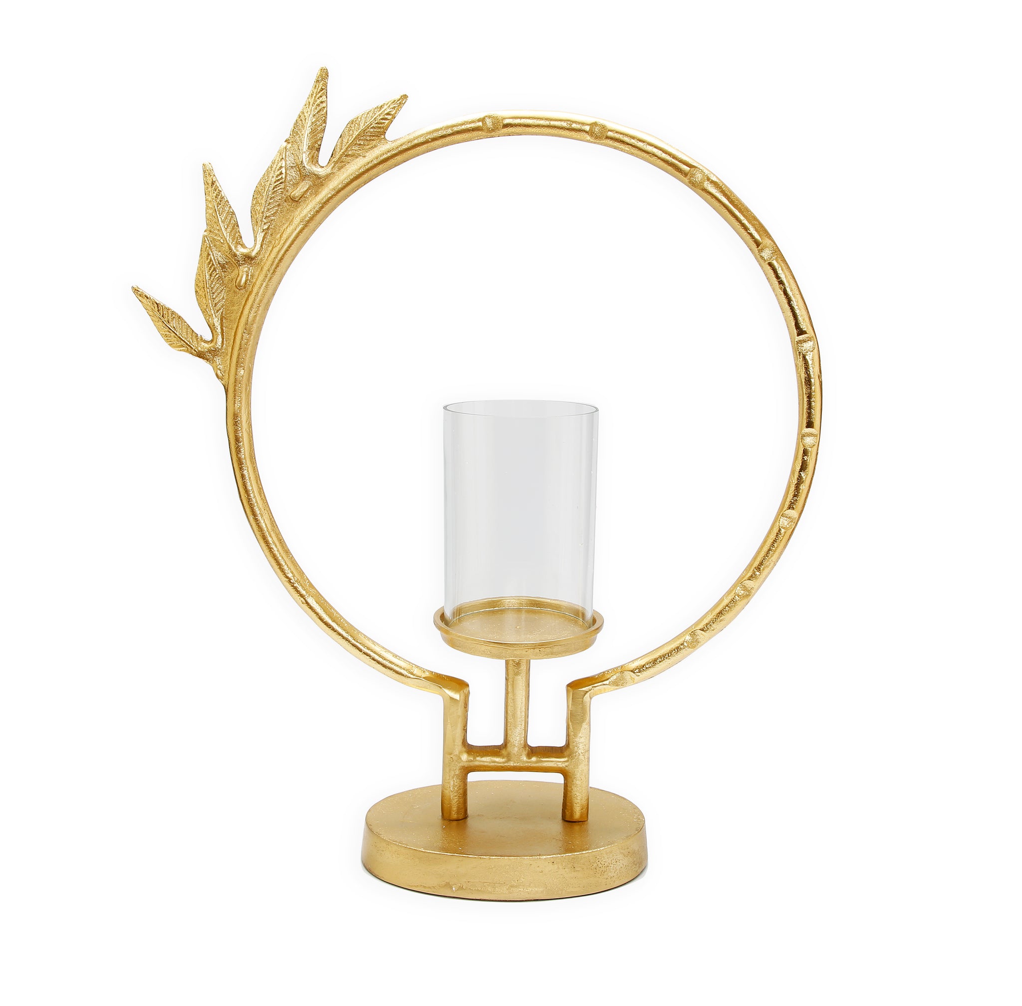 vochtigheid Mysterie Tol Gold Geometric Circle Hurricane Candle Holder Leaf Design – Classic Touch  Decor