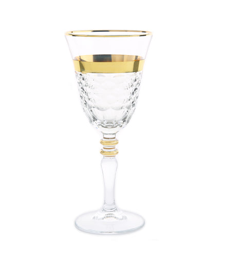 Set of 6 Short Stem Water Glasses White with Clear Stem and Gold Rim