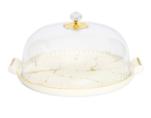 Rectangular Marble Cake Tray with Glass Dome – High Class Touch