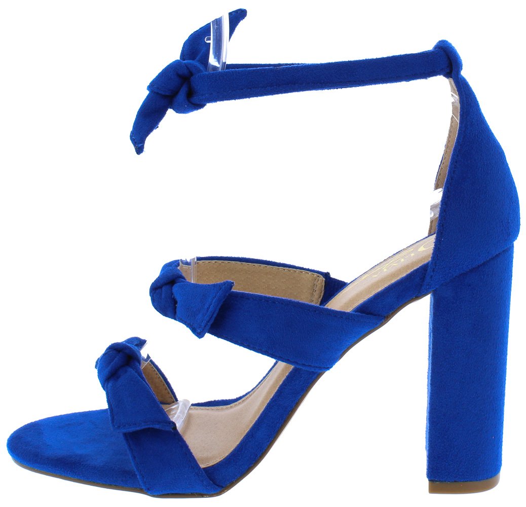 blue suede open toe heels