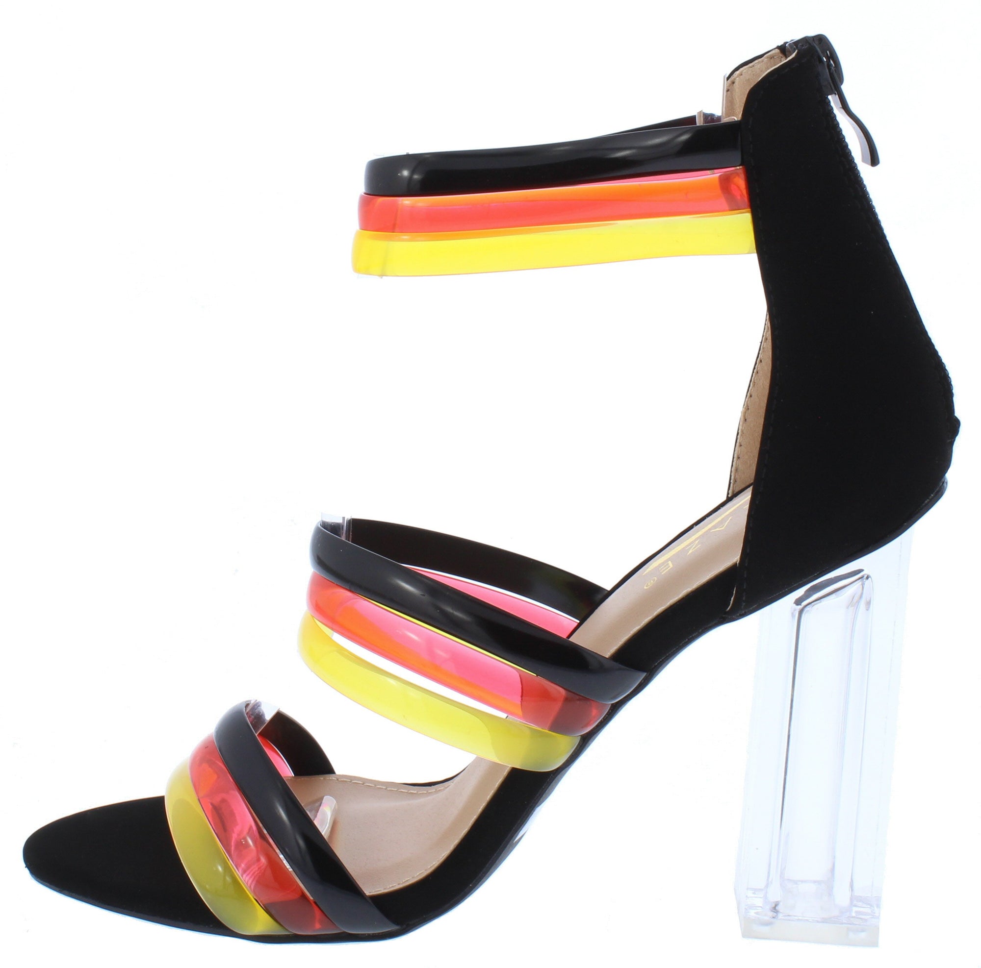 multi colored block heels