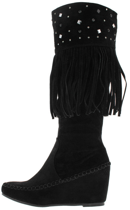 Black Fringed Rhinestone Boots 