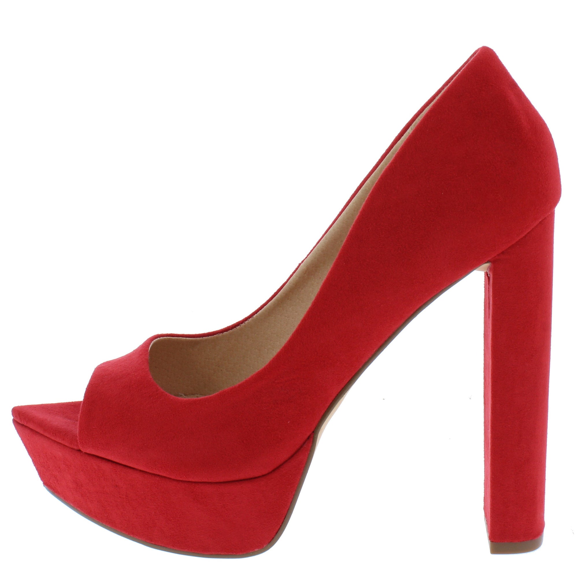red pointed block heels