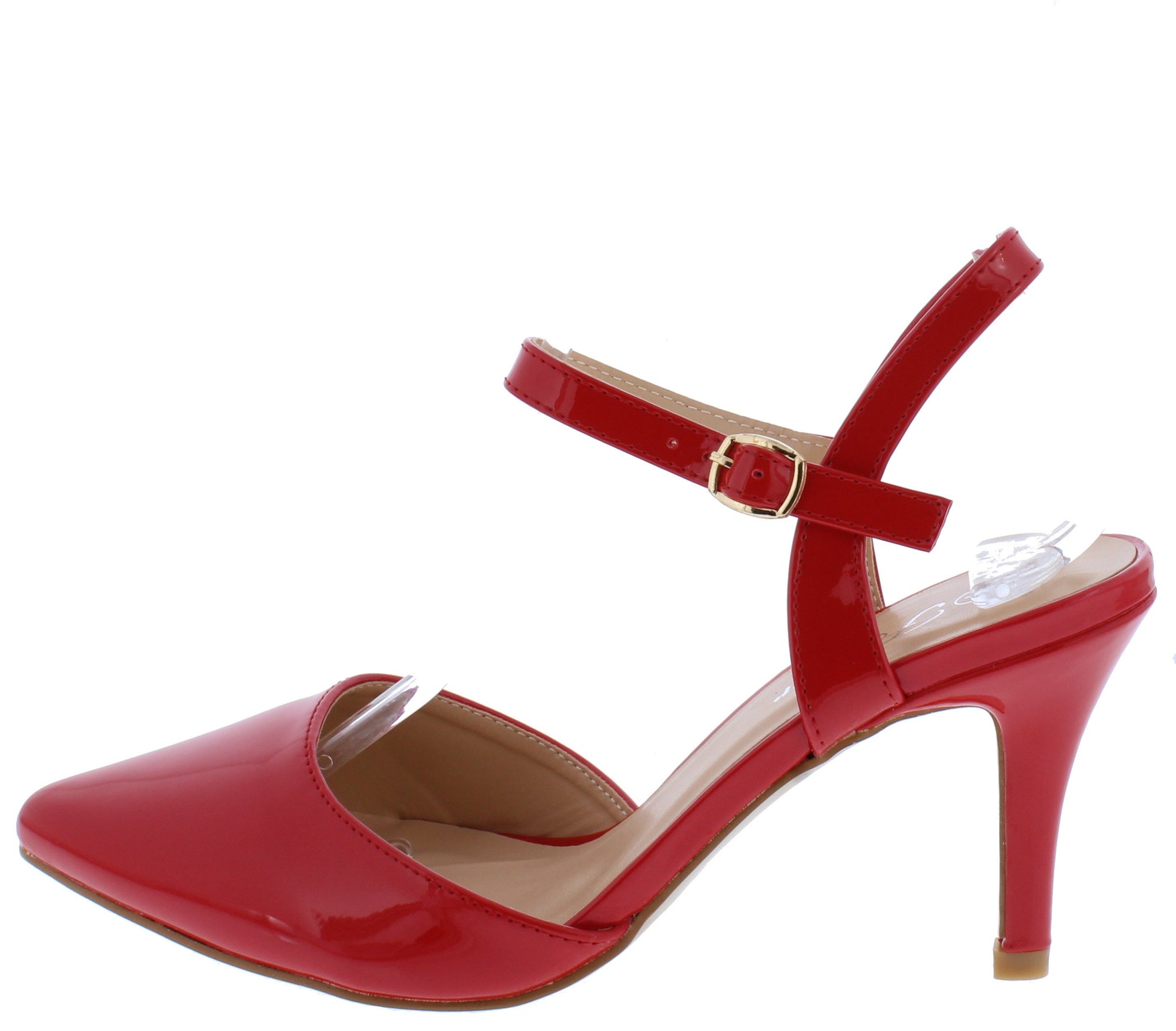 red pointed toe heels with ankle strap