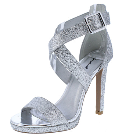 silver low platform heels