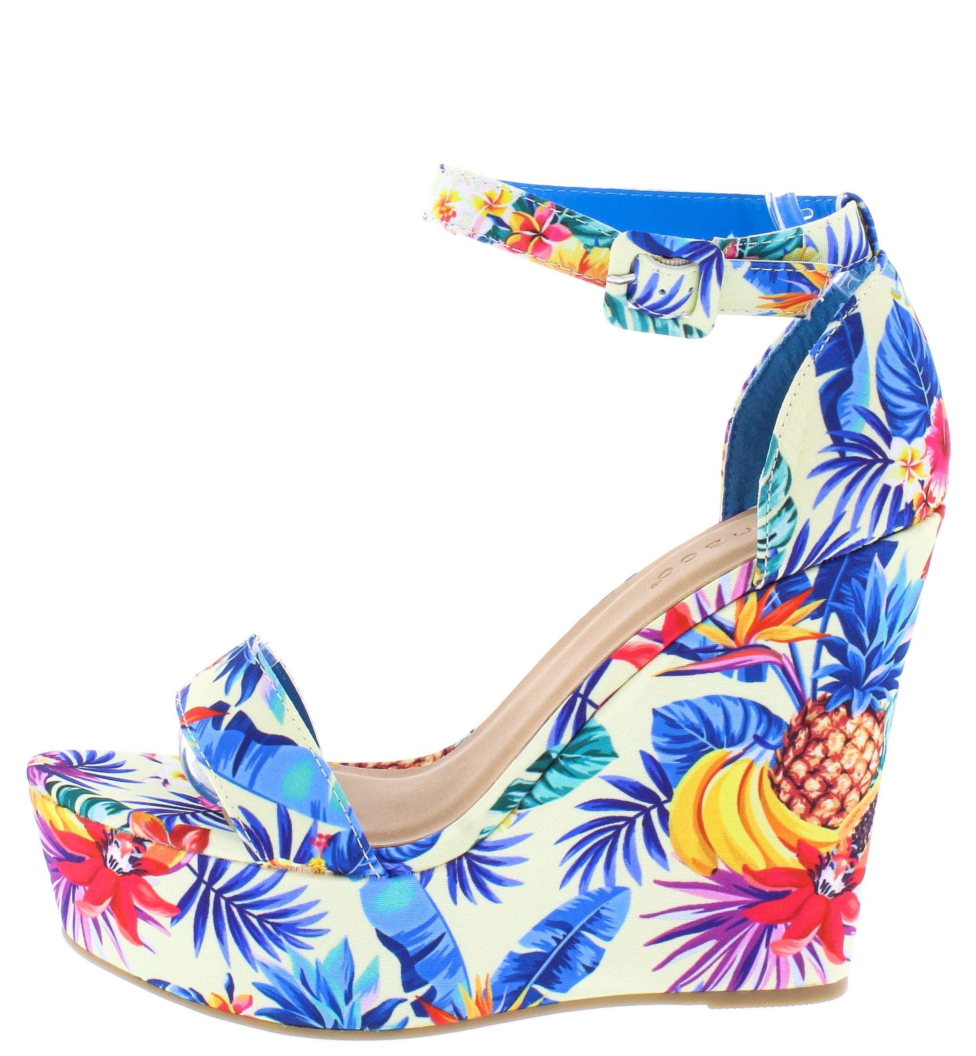 blue floral wedges