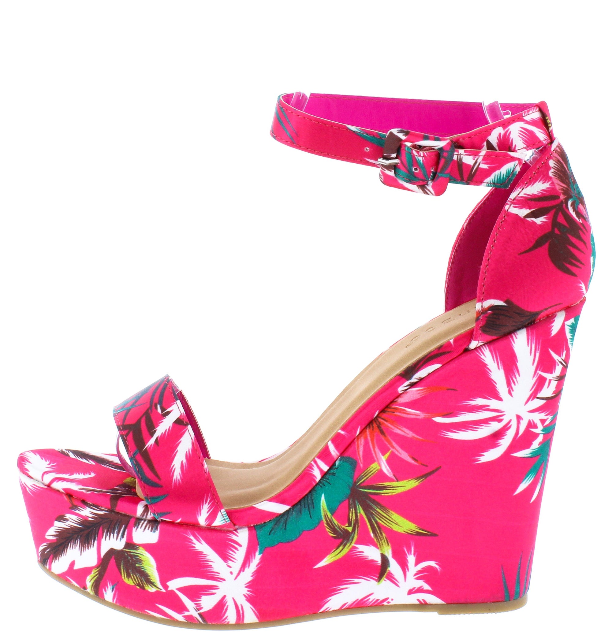 hot pink wedges with ankle strap