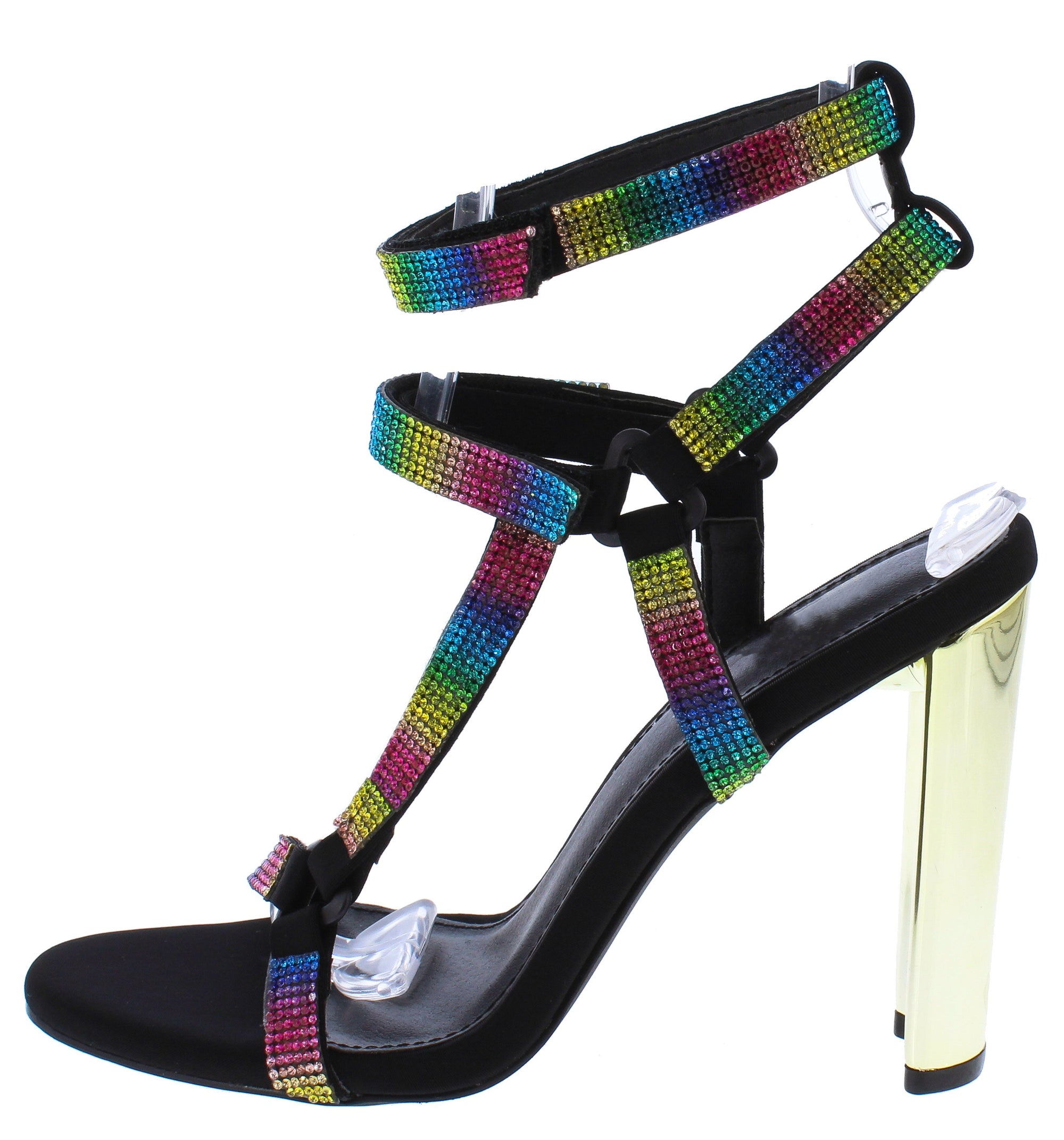 rainbow metallic heels